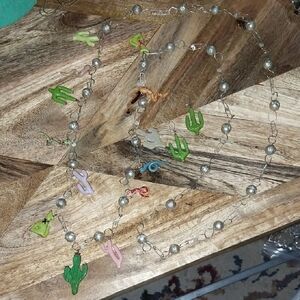 Vintage Western Colorful Charm Necklace with Earrings